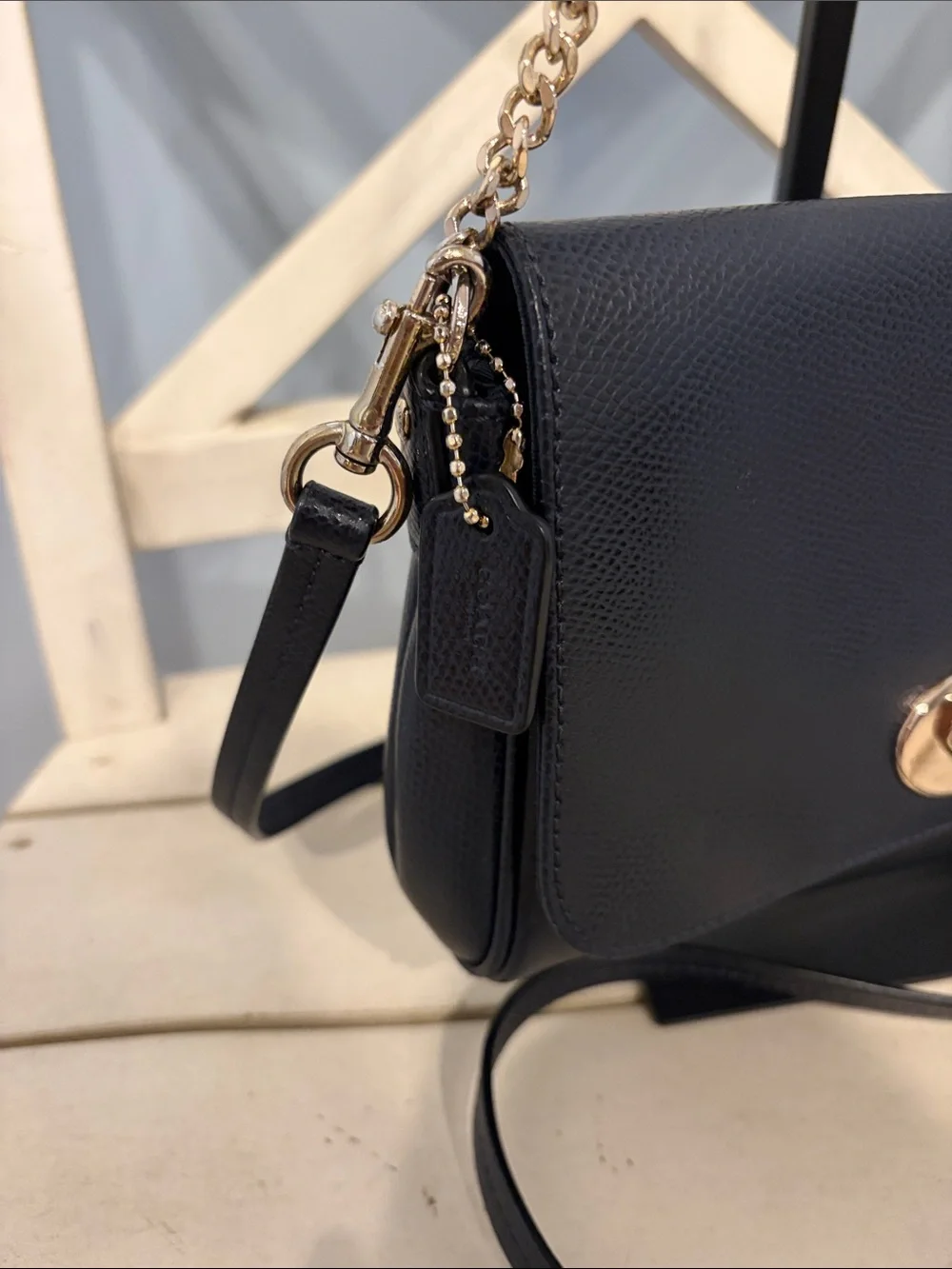 Coach Dark Navy Leather Shoulder Bag with Gold Hardware - Women's Crossbody